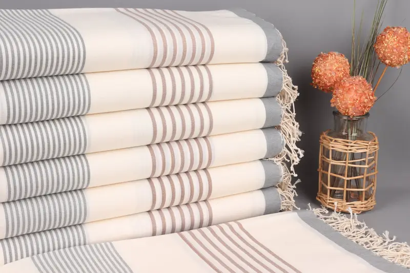 Bridesmaid Gifts Turkish Beach Towel, Gray-Brown Stripes, 40x71 Inches