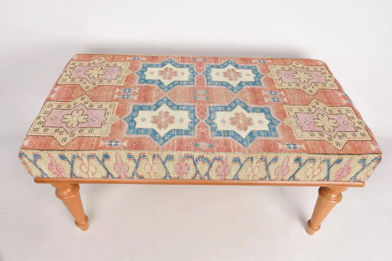 Modular Beige & Orange Kilim-Inspired Ottomans, Sofa Set