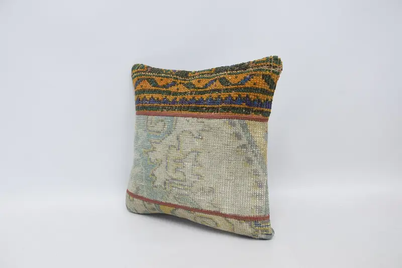 Boho Pillow, Pillow Case, Seat Cushion Cover, Throw Kilim Pillow, Vintage Pillow, Muted Cushion, Shabby Chic Pillow Case, 16x16 White Cushion - 4