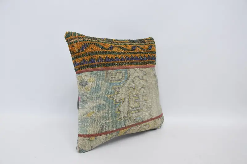 Boho Pillow, Pillow Case, Seat Cushion Cover, Throw Kilim Pillow, Vintage Pillow, Muted Cushion, Shabby Chic Pillow Case, 16x16 White Cushion - 3