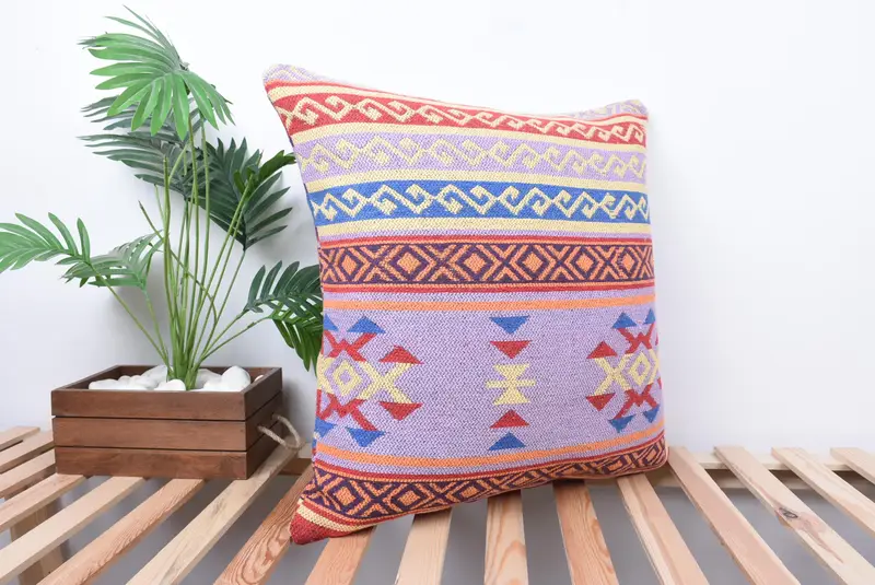 24x24 Blue Pillow Sham, Antique Pillows, Kilim Pillow, Lounge Throw Cushion Cover, Oriental Cushion Case, Pillow Case, Pillow for Couch - 4