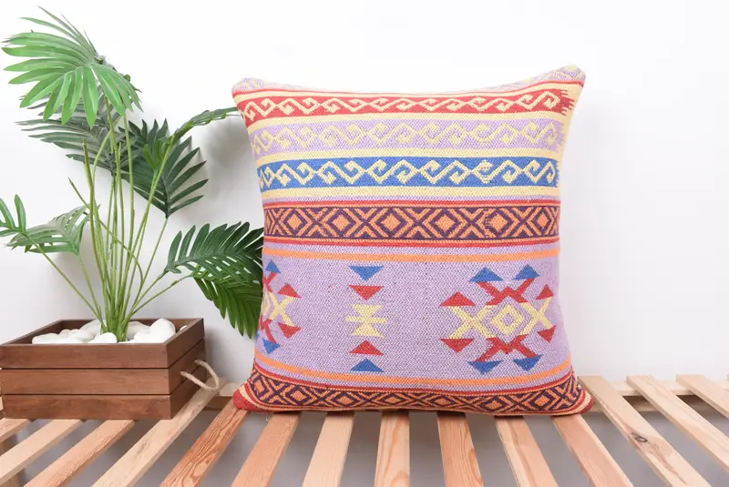 24x24 Blue Pillow Sham, Antique Pillows, Kilim Pillow, Lounge Throw Cushion Cover, Oriental Cushion Case, Pillow Case, Pillow for Couch - 1