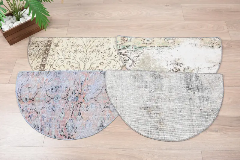 Çevre dostu vintage kilim giriş paspası, yarım daire halı