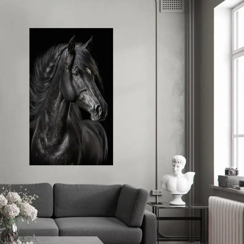 モダンな馬柄ガラス: オフィスとロフト用のエレガントなブラック デザイン