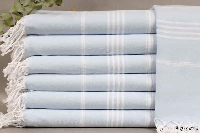 Organic Beach Towel Turkish Cotton Baby Blue, Stripes, 40x71 Inches