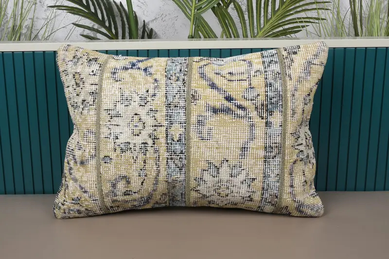 Funda de almohada marroquí de tiro beige, funda de almohada de salón de lana - 1