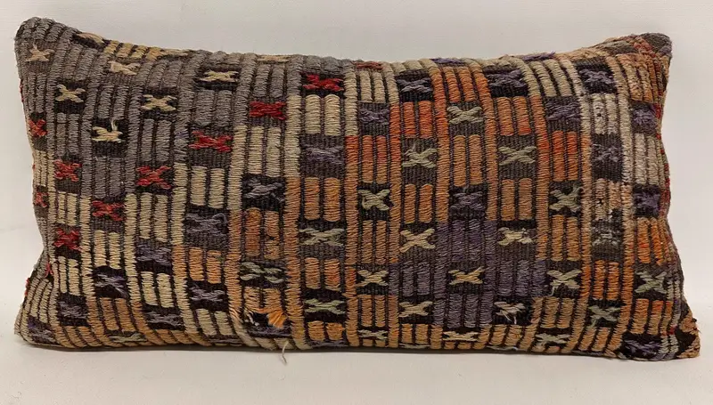 Vintage Kilim Throw Pillow, 12x24 Beige Cushion, Ikat Pillow, Interior Designer Pillow, Cushion Cover, Kilim Cushion Sham - 1