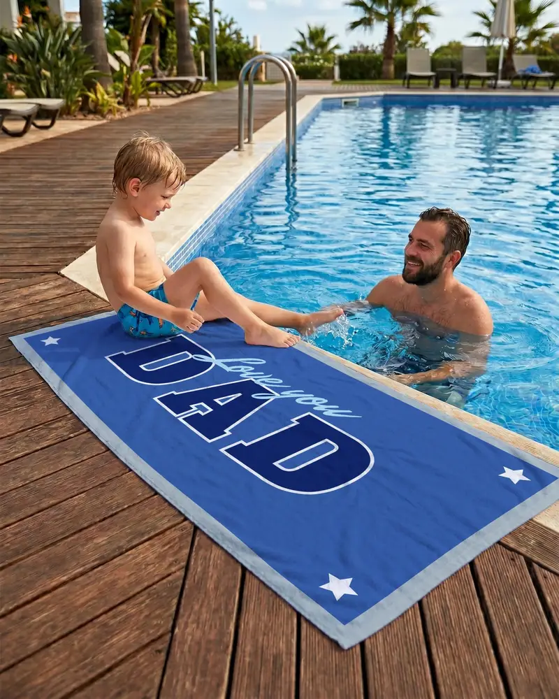 Custom Blue Beach Towel, Personalized Father’s Day Gift for Dad, Ideal Summer Vacation Towel - 1