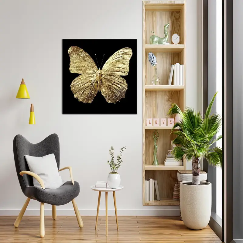 Gold Canvas Art, Luxury Wall Decor, Modern Canvas Art, Butterfly Art Decor, Butterfly Canvas Art, Animal Lover Gift, Gift For Girl Art - 1