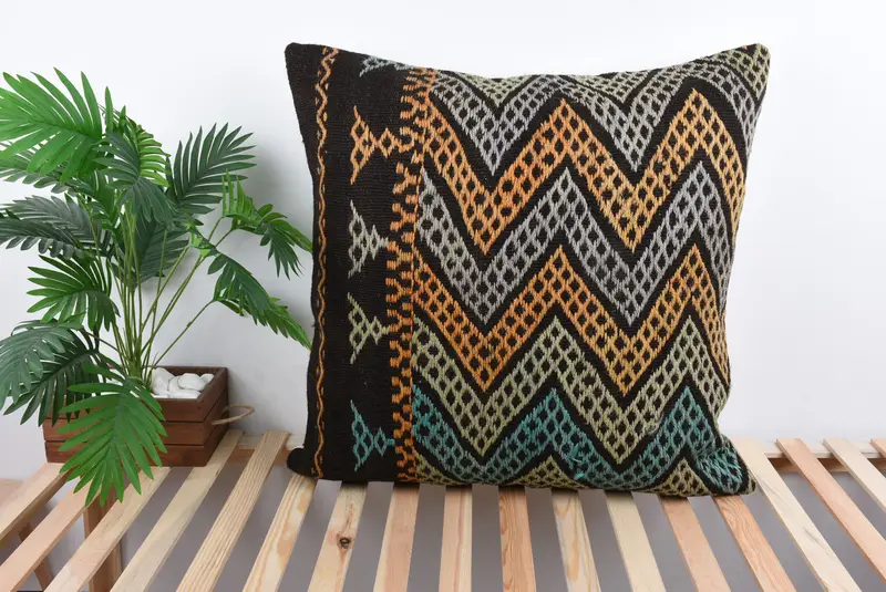 Hippie Throw Cushion, Morroccon Kilim Cushion Cushion Case, Kilim Pillow, Pillow for Couch, 32x32 Yellow Pillow, Kilim Pillow Cover, Pillow Cover - 1