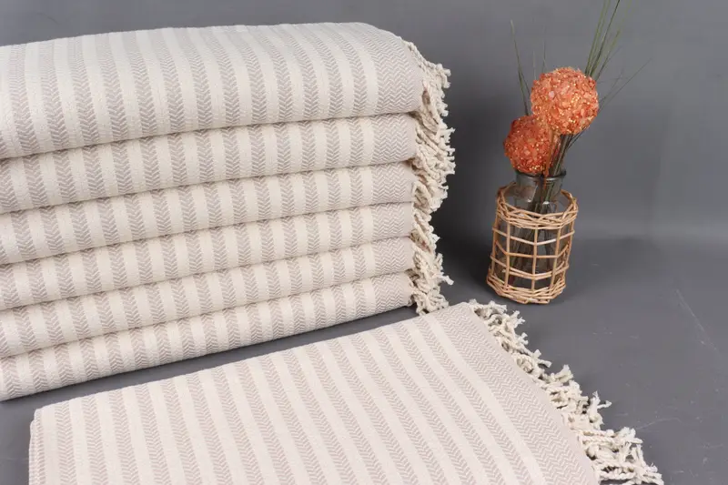 Personalized Turkish Towel Organic Beige Chevron, 40x71 Inches