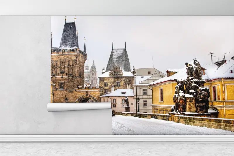 Prague Wall Poster, Landscape Digital Paper, Gift Wallpaper, Prague Bridge Wall Art, City Landscape Paper Art, Wallpaper By The Yard, - 1