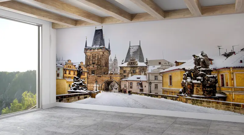 Prague Wall Poster, Landscape Digital Paper, Gift Wallpaper, Prague Bridge Wall Art, City Landscape Paper Art, Wallpaper By The Yard, - 2