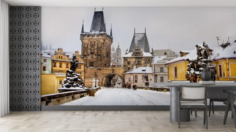 Prague Wall Poster, Landscape Digital Paper, Gift Wallpaper, Prague Bridge Wall Art, City Landscape Paper Art, Wallpaper By The Yard, - 4