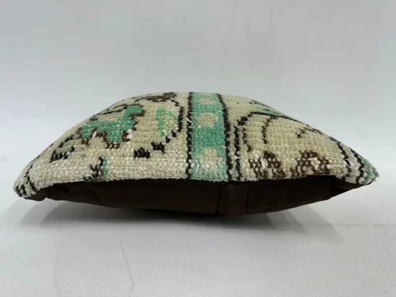 Beige & Green Embroidered Southwestern Pillow, 12x12 Inch Throw Pillow - 5