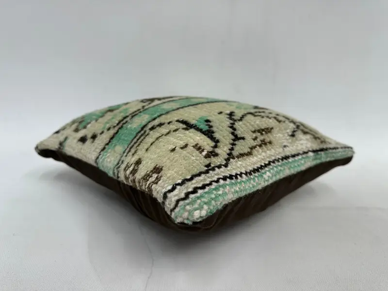 Beige & Green Embroidered Southwestern Pillow, 12x12 Inch Throw Pillow - 6