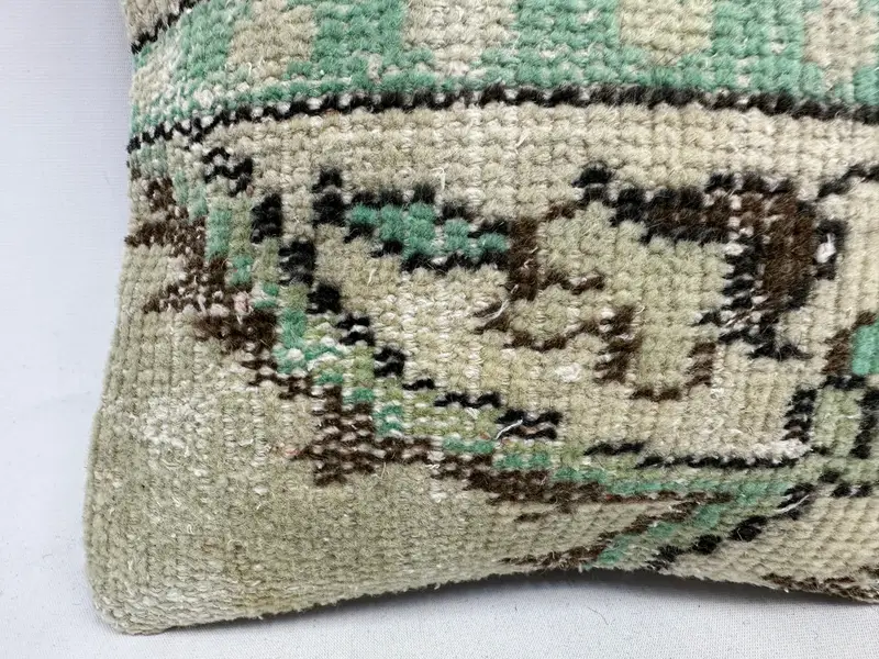 Beige & Green Embroidered Southwestern Pillow, 12x12 Inch Throw Pillow - 2