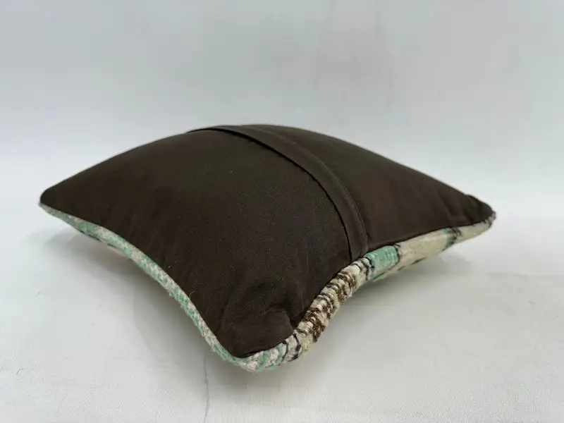 Beige & Green Embroidered Southwestern Pillow, 12x12 Inch Throw Pillow - 7