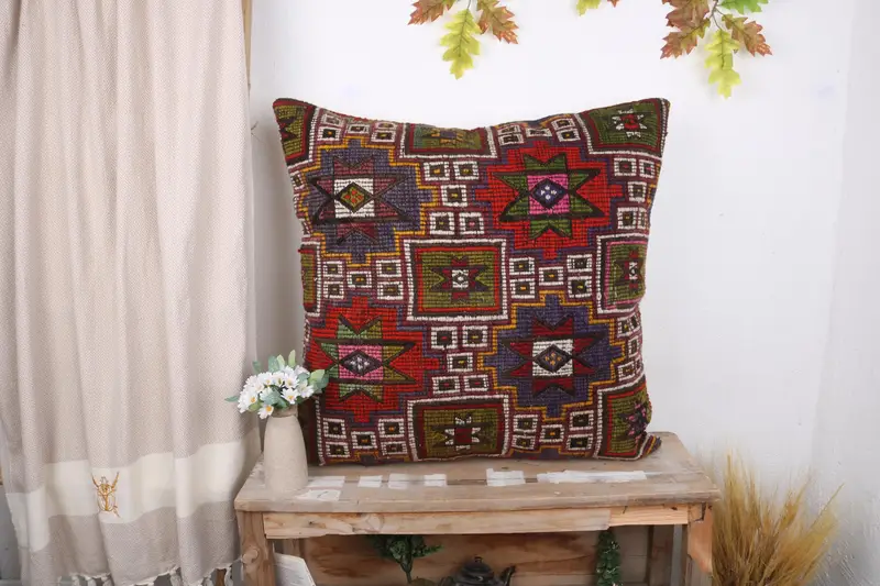 Luxury Cushion Case, Turkish Pillow, 28x28 Red Cushion Cover, Boho Pillow, Vintage Kilim Throw Pillow, Decorative Throw Pillow Case, Cushion Cover - 1