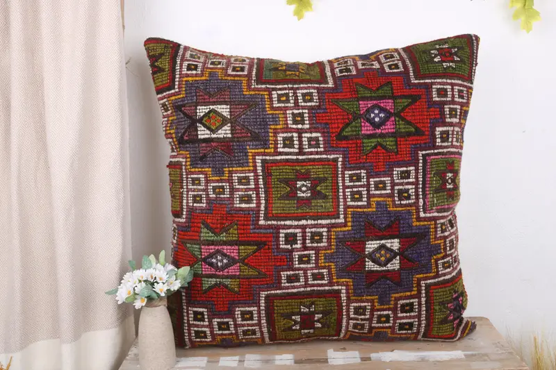 Luxury Cushion Case, Turkish Pillow, 28x28 Red Cushion Cover, Boho Pillow, Vintage Kilim Throw Pillow, Decorative Throw Pillow Case, Cushion Cover - 2