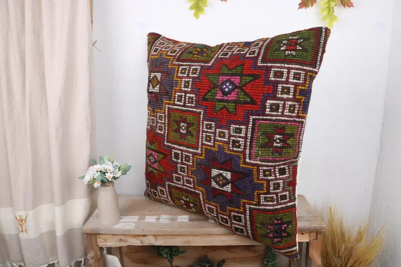 Luxury Cushion Case, Turkish Pillow, 28x28 Red Cushion Cover, Boho Pillow, Vintage Kilim Throw Pillow, Decorative Throw Pillow Case, Cushion Cover - 4
