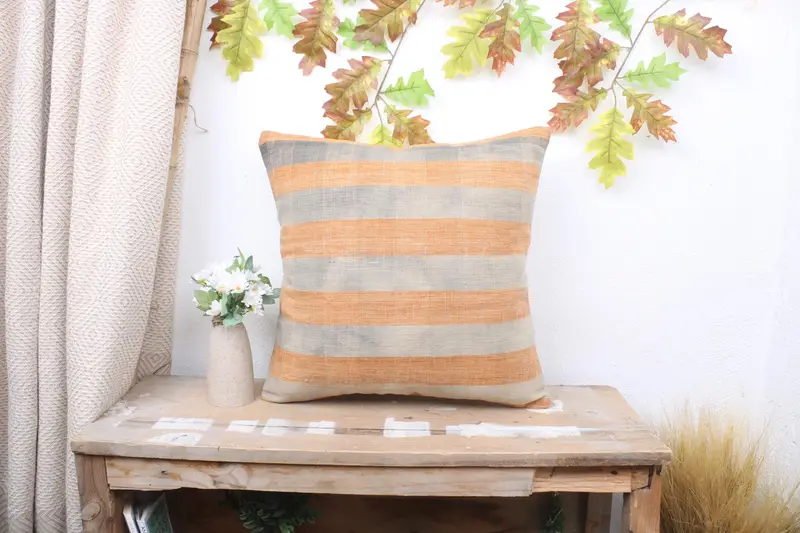 Boho -Kissen, 18x18 Orangenkissen Schein, handgefertigter Teppich -Sitzkissen, Vintage -Kissen, Kissenschein, ethnisches Kilimteppichkissen Kissen - 1