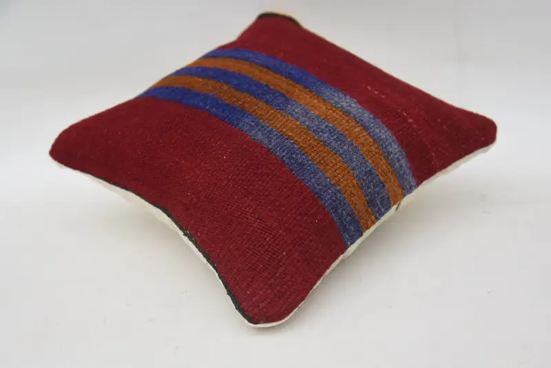 Boho Pillow Sham Cover, Turkish Kilim Pillow, Handmade Rug Seat Pillow Case, 12x12 Red Cushion, Pillow, Kilim Pillow - 6