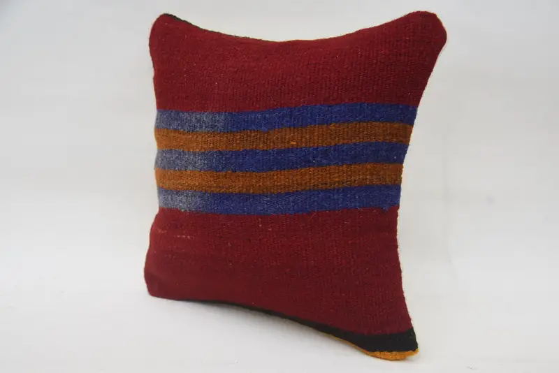 Boho Pillow Sham Cover, Turkish Kilim Pillow, Handmade Rug Seat Pillow Case, 12x12 Red Cushion, Pillow, Kilim Pillow - 3