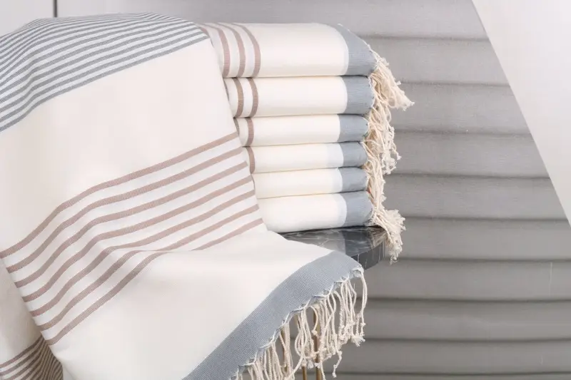 Home Gift Gray-Brown Striped Towel, 40x71 Inches, Organic Turkish Cotton