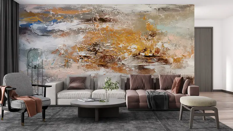Brown And Gray Painting, Brown Wallpaper, Contemporary Wall Paper, Modern Wall Painting, Soft Tones Wall Mural, Oil Painting Print, - 2