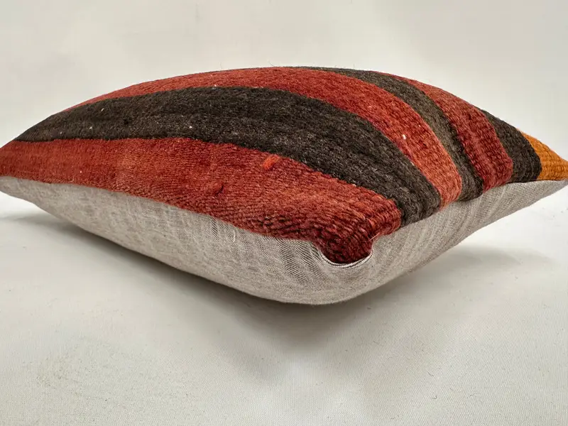 Red & Brown Striped Pillow, 12x24 Inches Handmade Decorative Pillow - 6