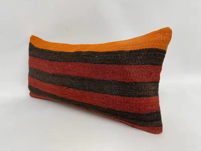 Red & Brown Striped Pillow, 12x24 Inches Handmade Decorative Pillow - 4