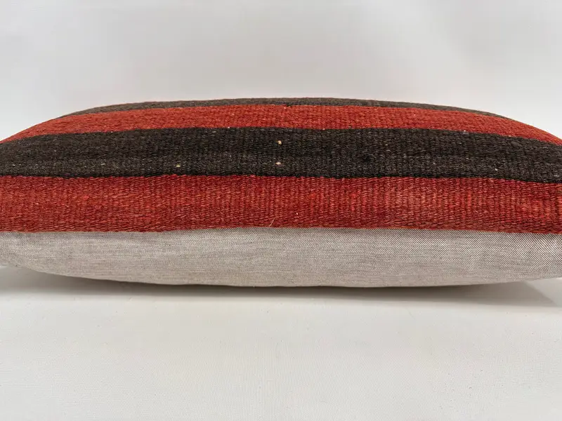 Red & Brown Striped Pillow, 12x24 Inches Handmade Decorative Pillow - 5