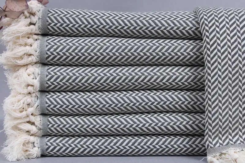 Organic Beach Towel, Turkish Cotton, Chevron, Khaki Green, 40x71 Inches