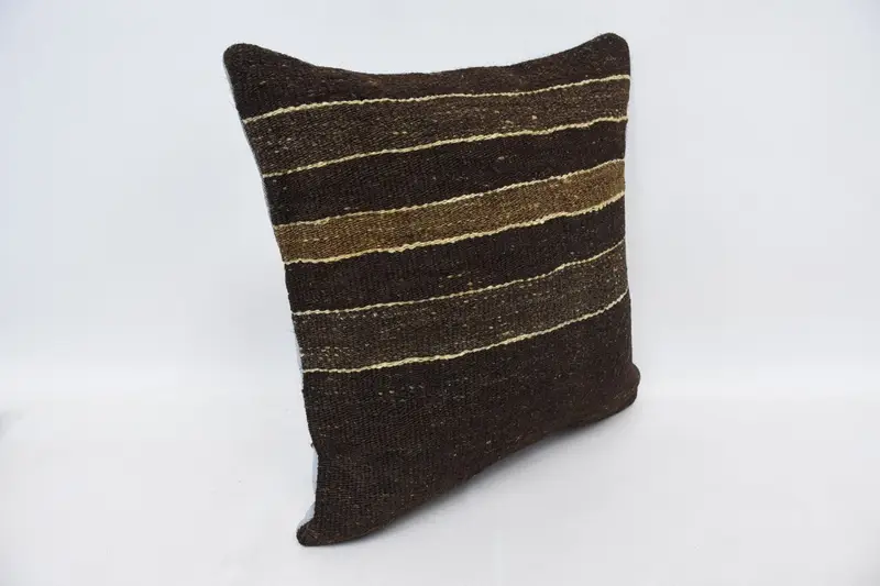 Muted Pillow Case, Retro Throw Cushion Cover, Cushion Case, 16x16 Brown Cushion Case, Interior Designer Pillow, Kilim Cushion Sham, Pillow for Sofa - 3