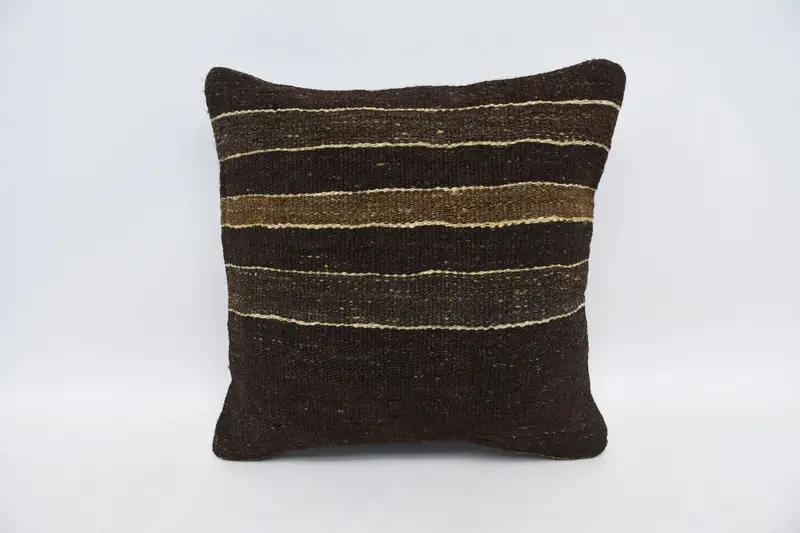 Muted Pillow Case, Retro Throw Cushion Cover, Cushion Case, 16x16 Brown Cushion Case, Interior Designer Pillow, Kilim Cushion Sham, Pillow for Sofa - 1