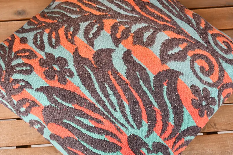 Lounge Throw Pillow Sham, Pillow Cover, 18x18 Orange Pillow Cover, Interior Designer Pillow, Ethnical Kilim Rug Pillow, Kilim Pillow - 4