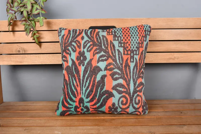Lounge Throw Pillow Sham, Pillow Cover, 18x18 Orange Pillow Cover, Interior Designer Pillow, Ethnical Kilim Rug Pillow, Kilim Pillow - 6
