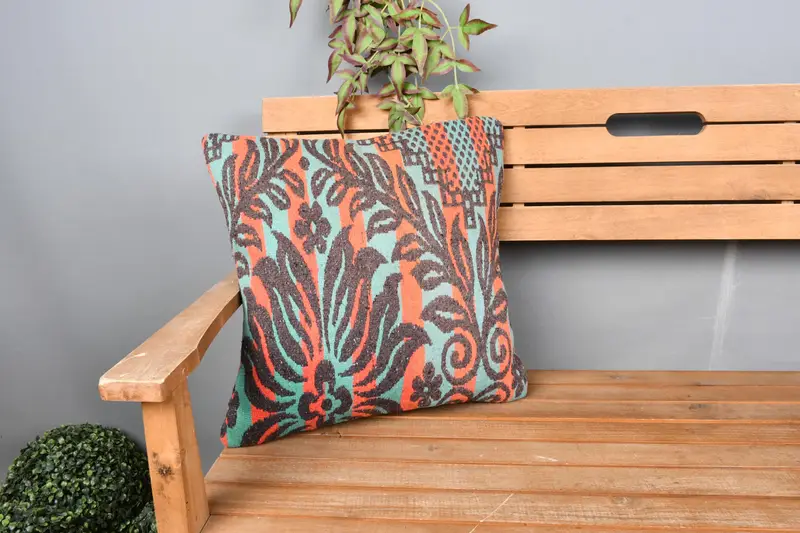 Lounge Throw Pillow Sham, Pillow Cover, 18x18 Orange Pillow Cover, Interior Designer Pillow, Ethnical Kilim Rug Pillow, Kilim Pillow - 1