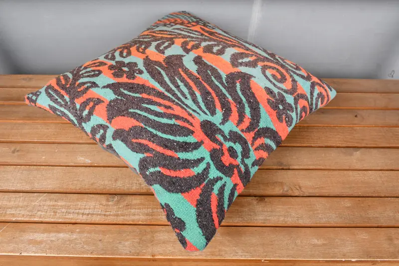 Lounge Throw Pillow Sham, Pillow Cover, 18x18 Orange Pillow Cover, Interior Designer Pillow, Ethnical Kilim Rug Pillow, Kilim Pillow - 2