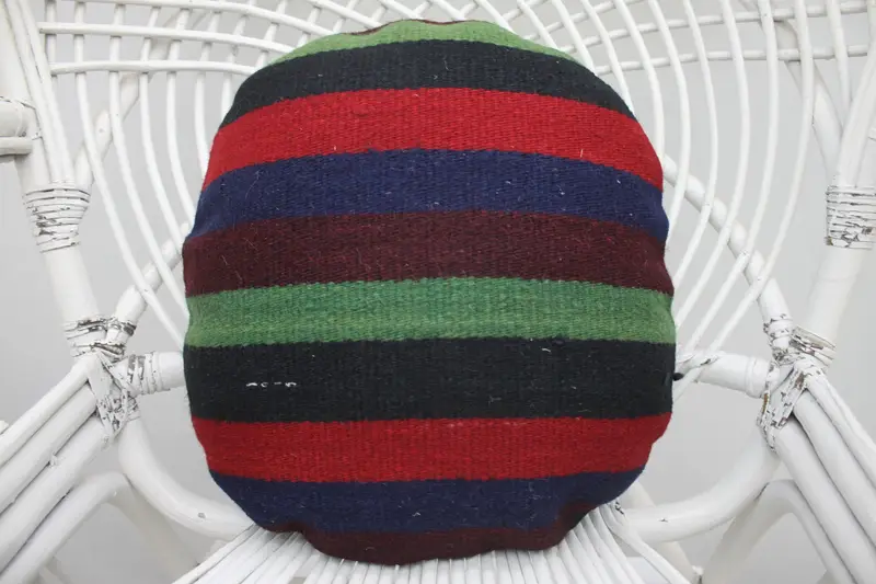 Almohada de tiro rosa bordada hecha a mano, cojín de rayas vintage