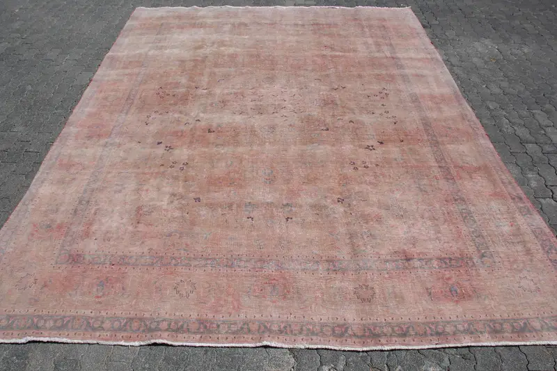 9.8x12.1 ft Rug, Turkish Vintage Rug, Oushak Red Camouflage Rug - 1
