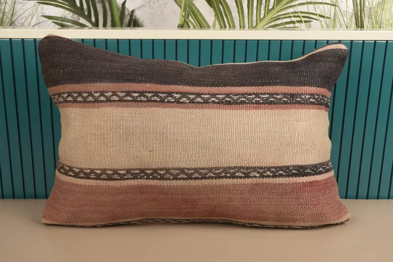 Turkish Striped Brown Pillow Cover, Gift 16x24 inch Pillow Sham - 1