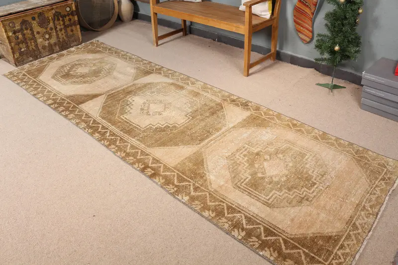 Green & Orange Striped Rug, 3.5x11 ft Unique Design