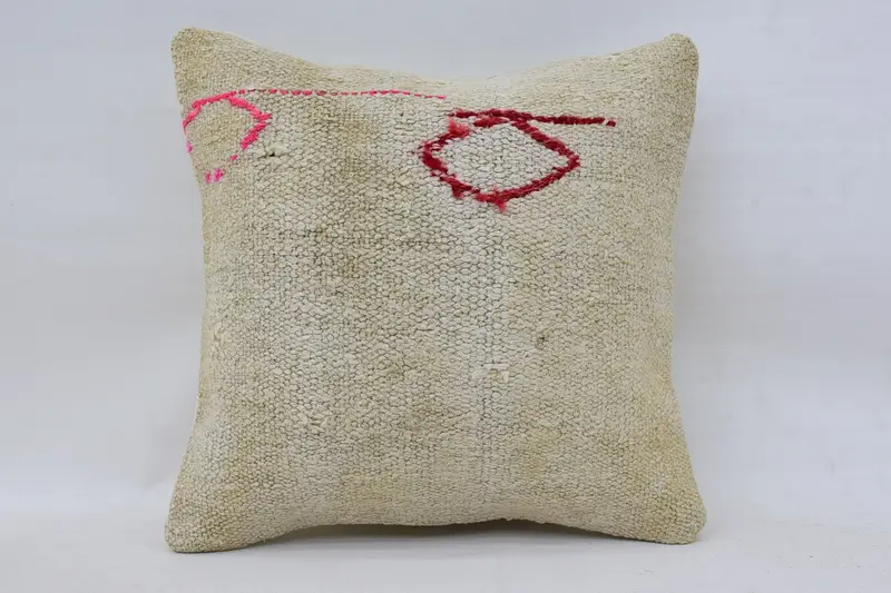 Cushion Case, Pillow for Sofa, 14x14 White Cushion Case, Rustic Pillow, Boho Chic Cushion, Bright Pillow Sham, Kilim Cushion Sham, Boho Pillow - 1
