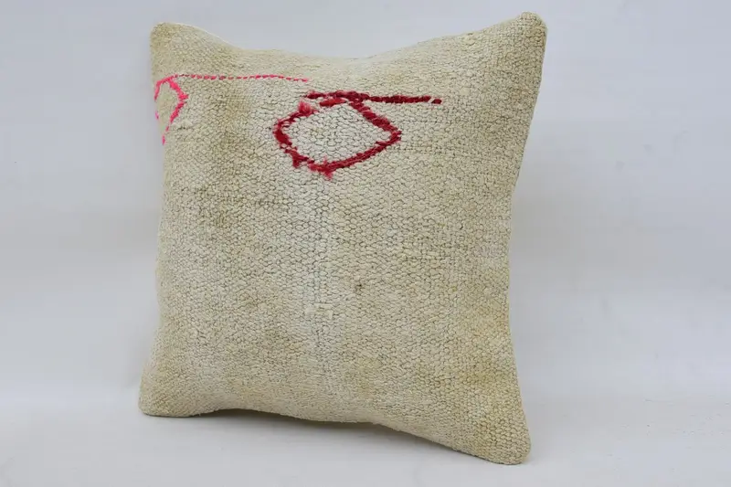 Cushion Case, Pillow for Sofa, 14x14 White Cushion Case, Rustic Pillow, Boho Chic Cushion, Bright Pillow Sham, Kilim Cushion Sham, Boho Pillow - 3