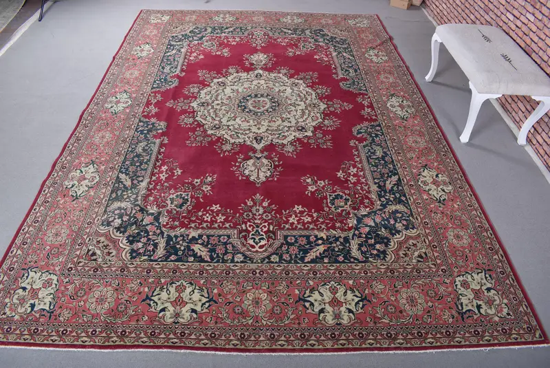 Teppich mit rotem und blauem Rand, 0,7 x 12 Fuß, elegantes Dekor