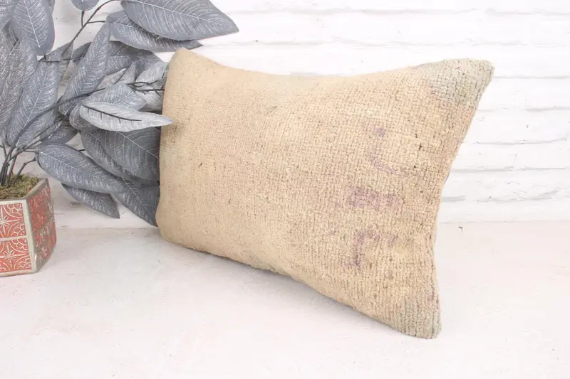 Turkish Kilim Pillow, Home Decor Pillow, Neutral Throw Cushion Case, 12x20 Beige Cushion Cover, Kilim Pillow, Meditation Cushion, Pillow - 4