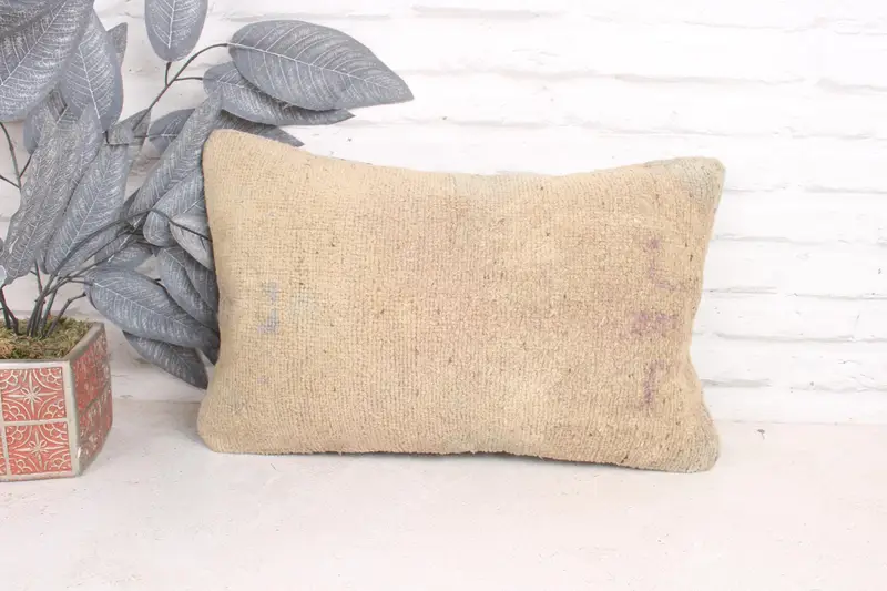 Turkish Kilim Pillow, Home Decor Pillow, Neutral Throw Cushion Case, 12x20 Beige Cushion Cover, Kilim Pillow, Meditation Cushion, Pillow - 1