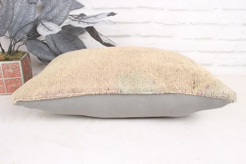 Turkish Kilim Pillow, Home Decor Pillow, Neutral Throw Cushion Case, 12x20 Beige Cushion Cover, Kilim Pillow, Meditation Cushion, Pillow - 5